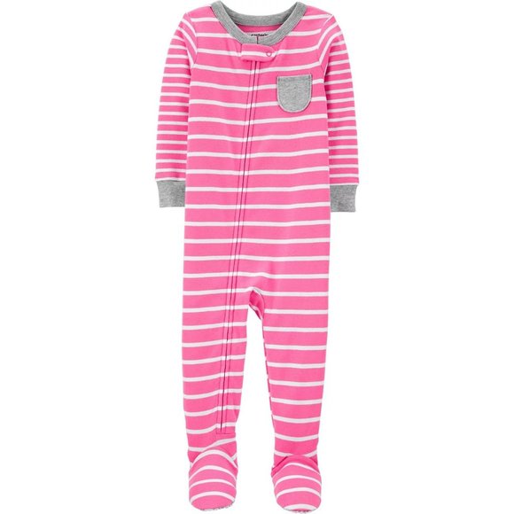 Toddler Girl 4T Carter's Pink Striped Zip Footed PJ - Picture 1 of 6